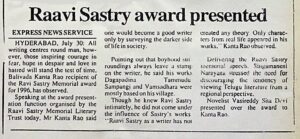 Raavi Sastry Award 1996 to Balivada Kantha Rao